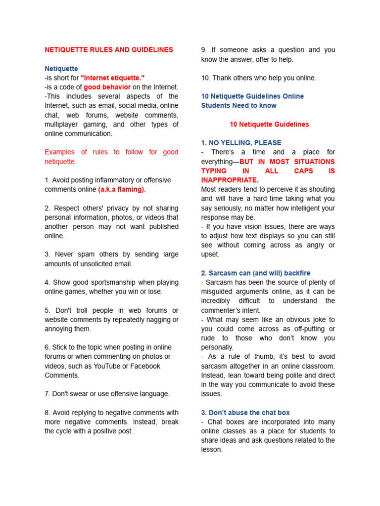 Essential Netiquette Rules Online | PDF | Surgery | Nursing
