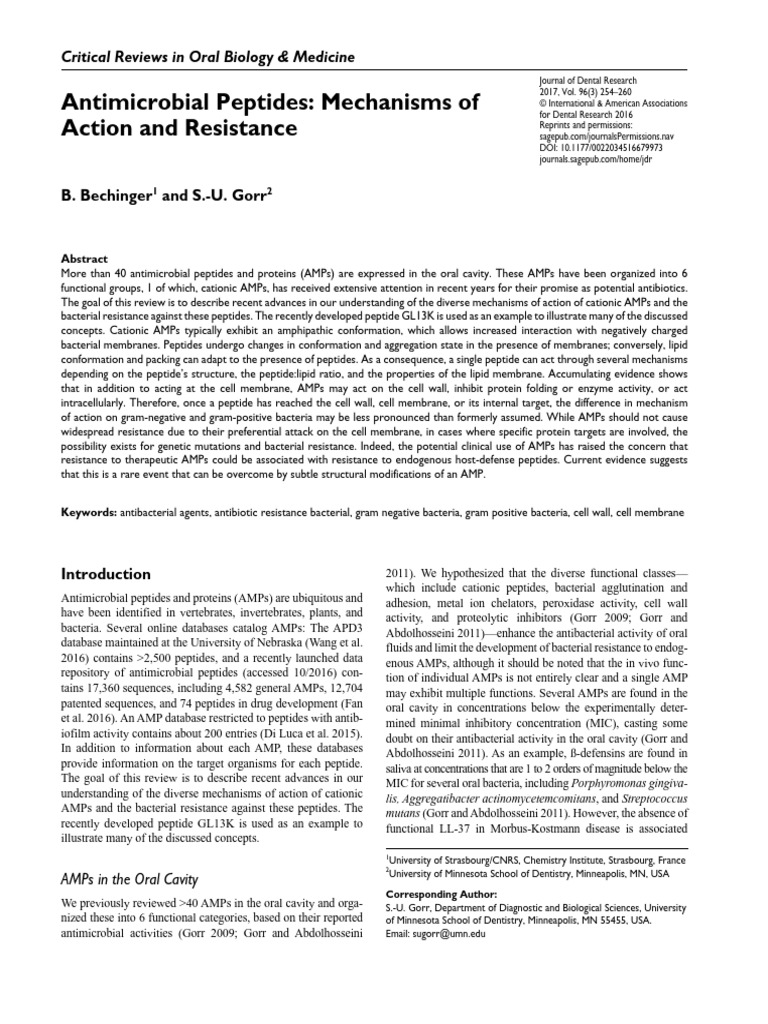 Antimicrobial Peptides Mechanisms of Action and Resistance - JDR - 2017 ...