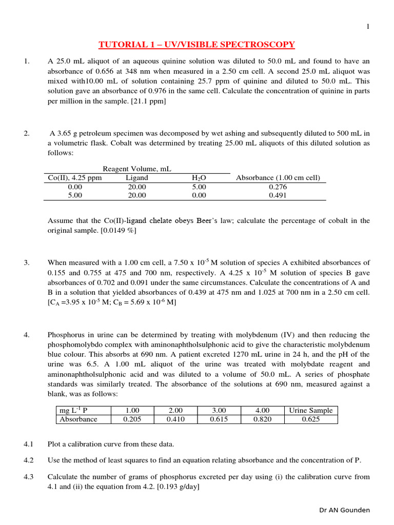 Tutorial 1 - Uv-Vis | PDF | Ph | Volume