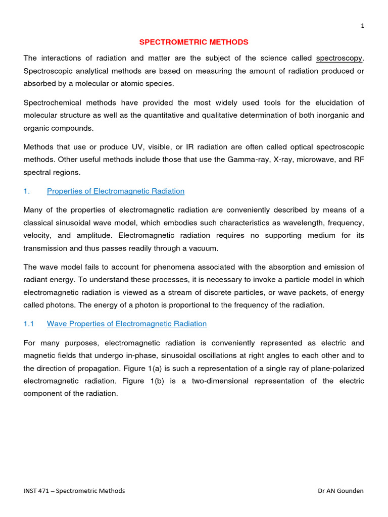 Spectrometric Methods PDF Radiation Emission Spectrum