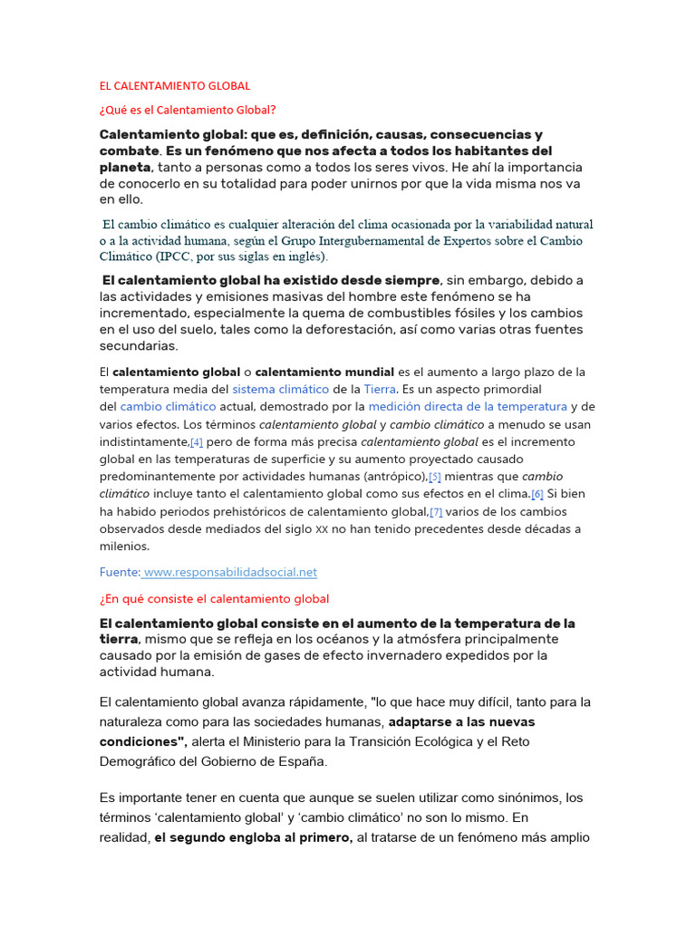 Causas y Consecuencias del Calentamiento Global | PDF | Cambio ...