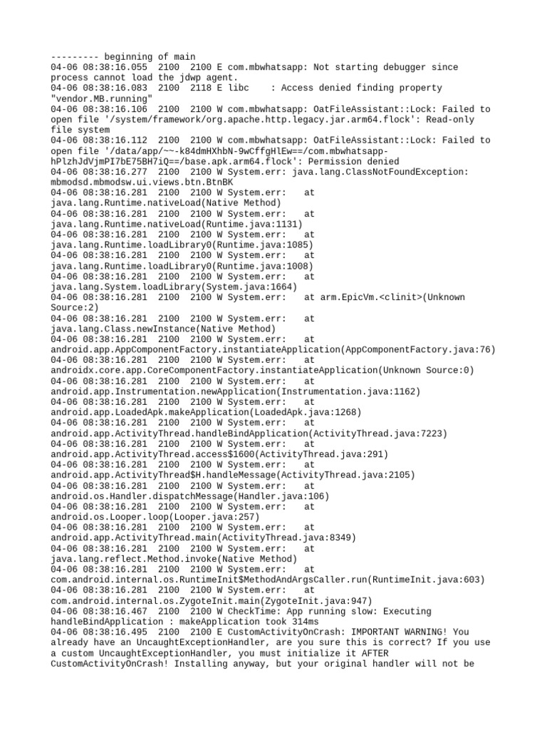 WhatsApp Debugging Errors Log Analysis | PDF | Java (Programming ...