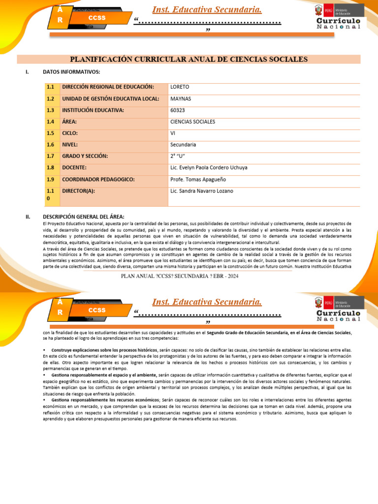 Plan Anual 2024 Ciencias Sociales Secundaria | PDF | Ciencias Sociales ...
