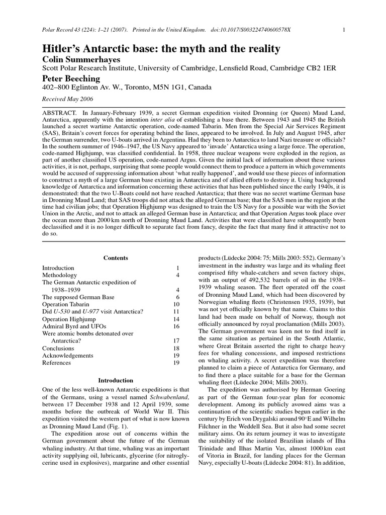 Hitler's Antarctic Base The Myth and The Reality | PDF | Antarctica