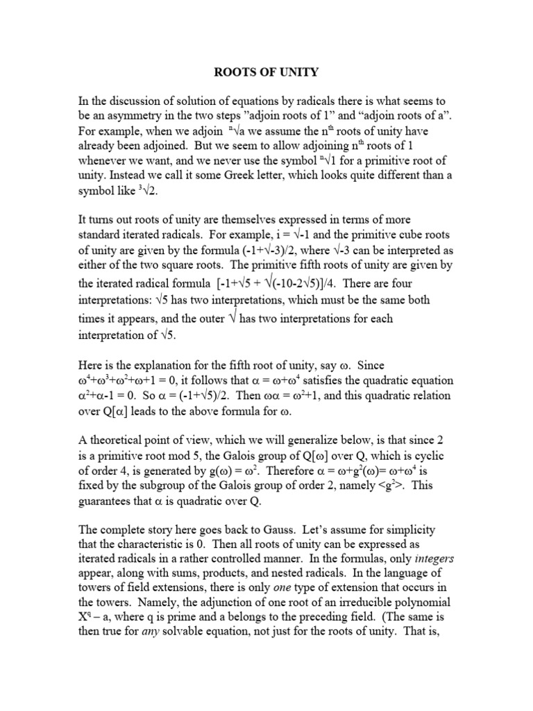 ROOTS of UNITY# - Text It Turns Out Roots Of, of The Two Square Roots ...