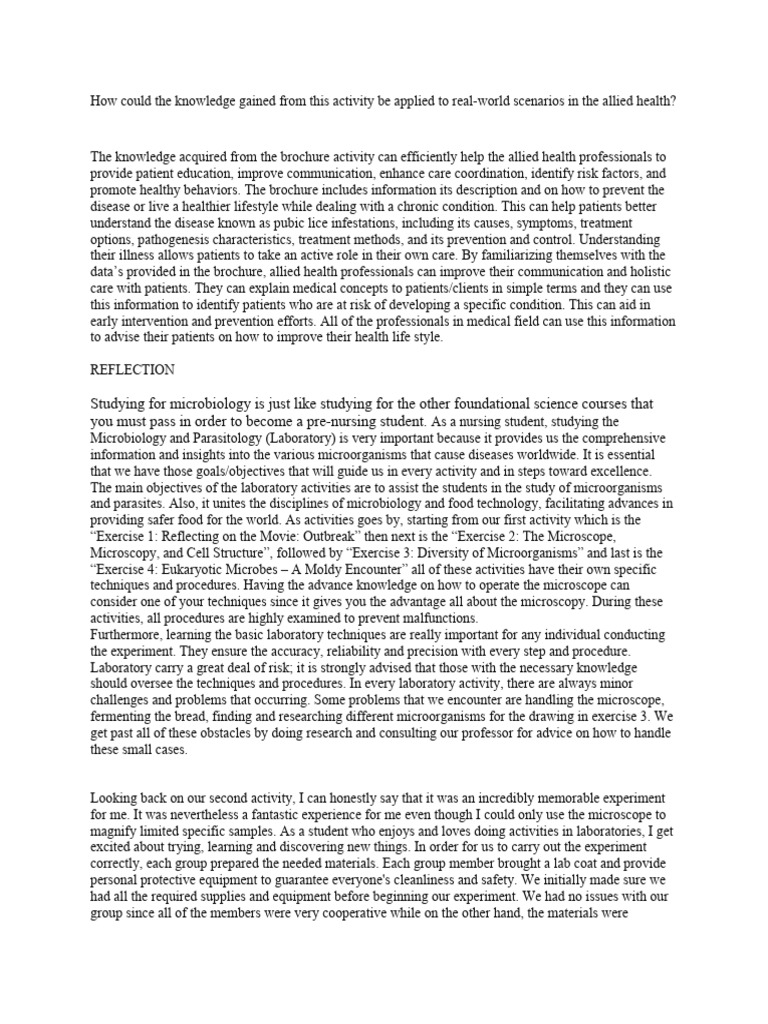 Draft Reflection Paper in MC 102 Lab | PDF | Microorganism | Biology