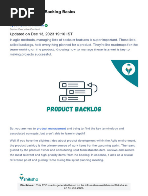 Product backlog