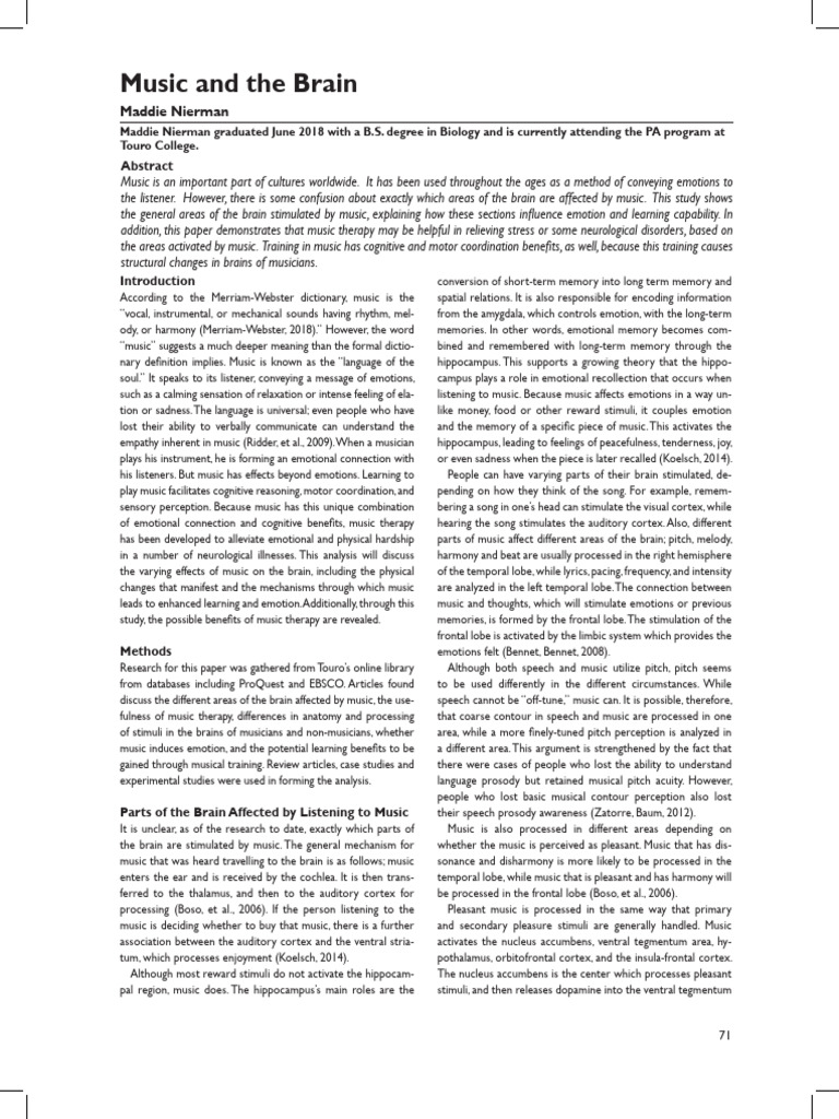 Music and the brain nierman pdf reward system memory
