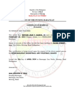 Office of The Punong Barangay: Certificate of Residency (Permanent)
