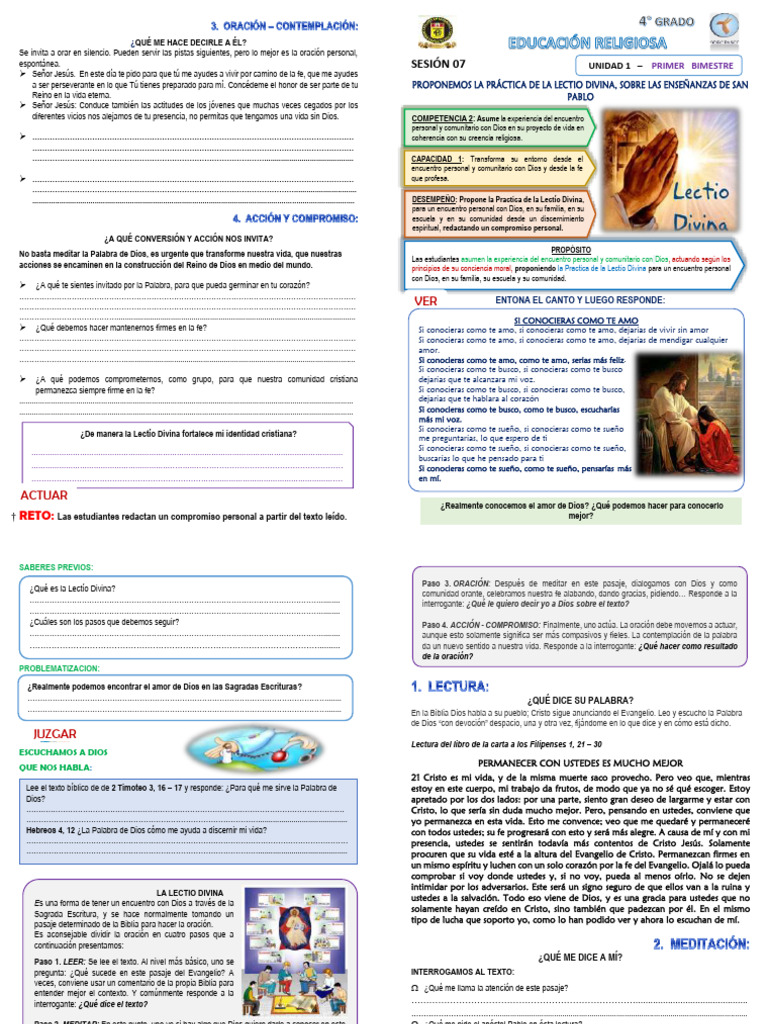 Pasos de la Lectio Divina para Niños | PDF | Lectio Divina | Oración