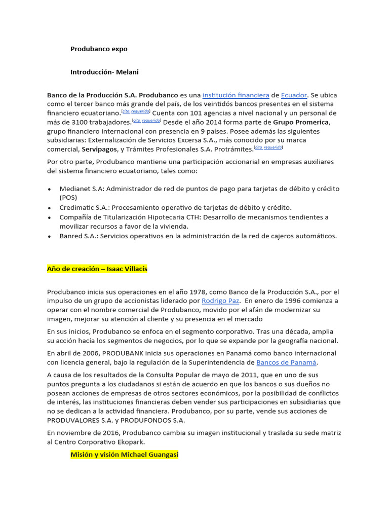 Produbanco: Historia y Servicios Financieros | PDF | Economias | Bancario