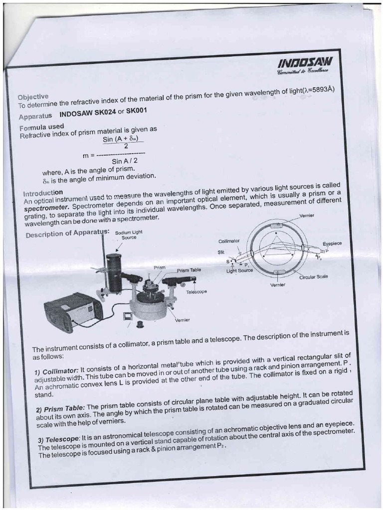 Refractive Index Calculation Using Prism | PDF | Electromagnetism ...