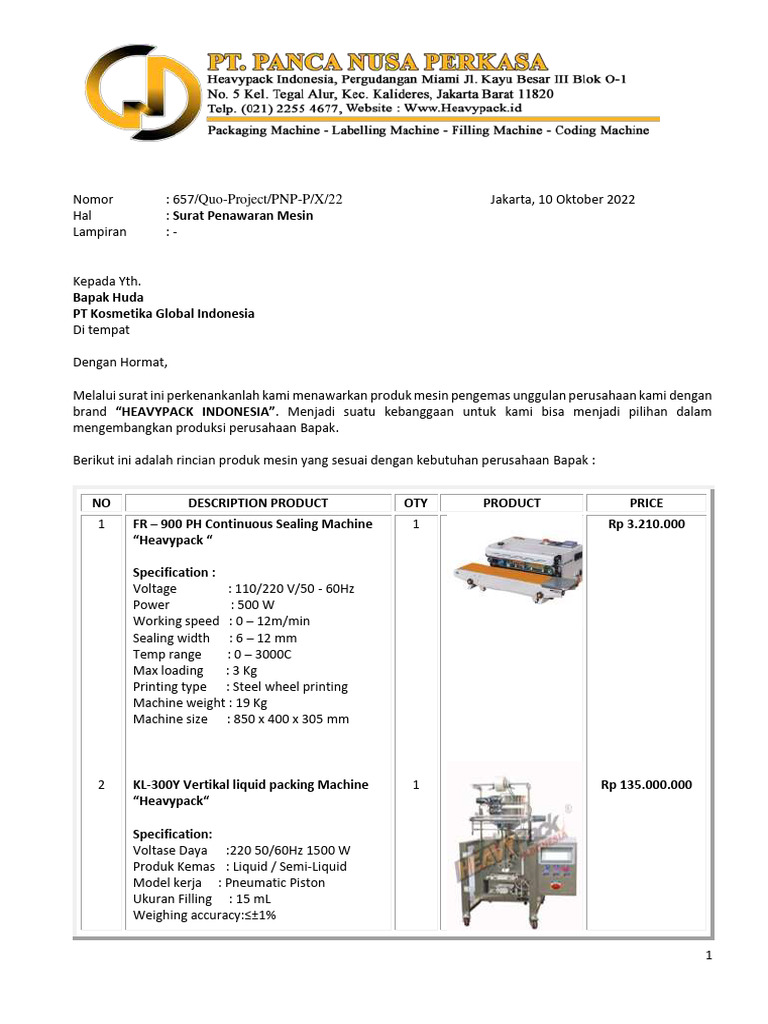 Penawaran Mesin Pengemas Heavypack | PDF