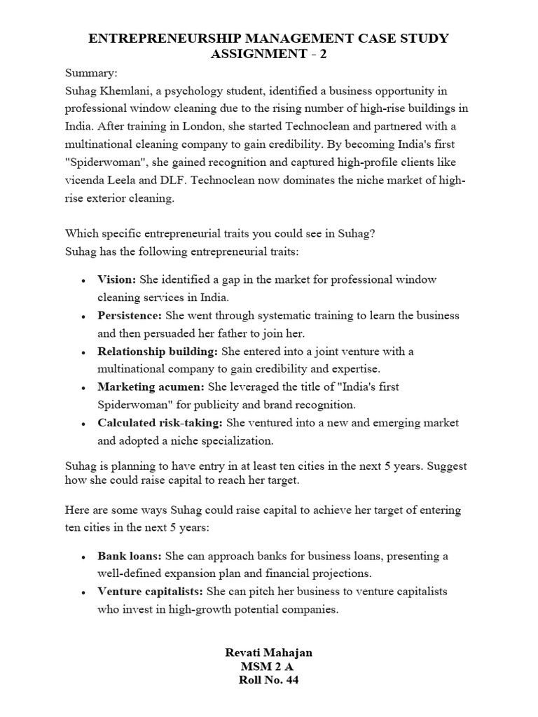 Entrepreneurship Management Case Study Assignment - 2 | PDF ...