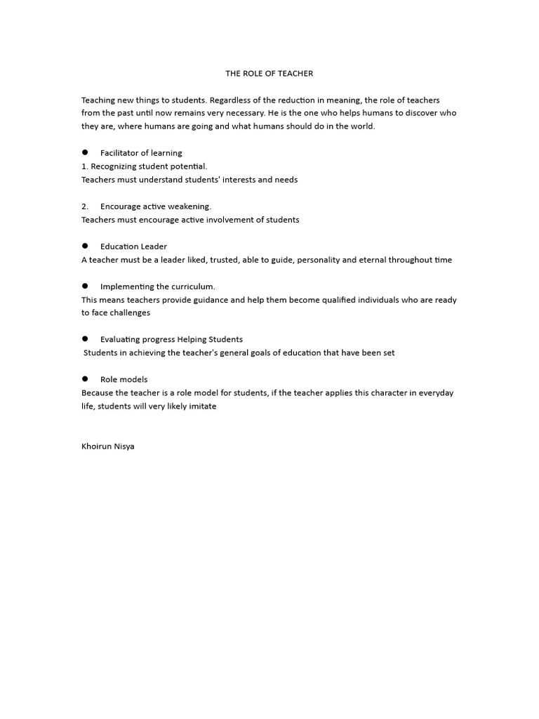 The Role of Teacher | PDF