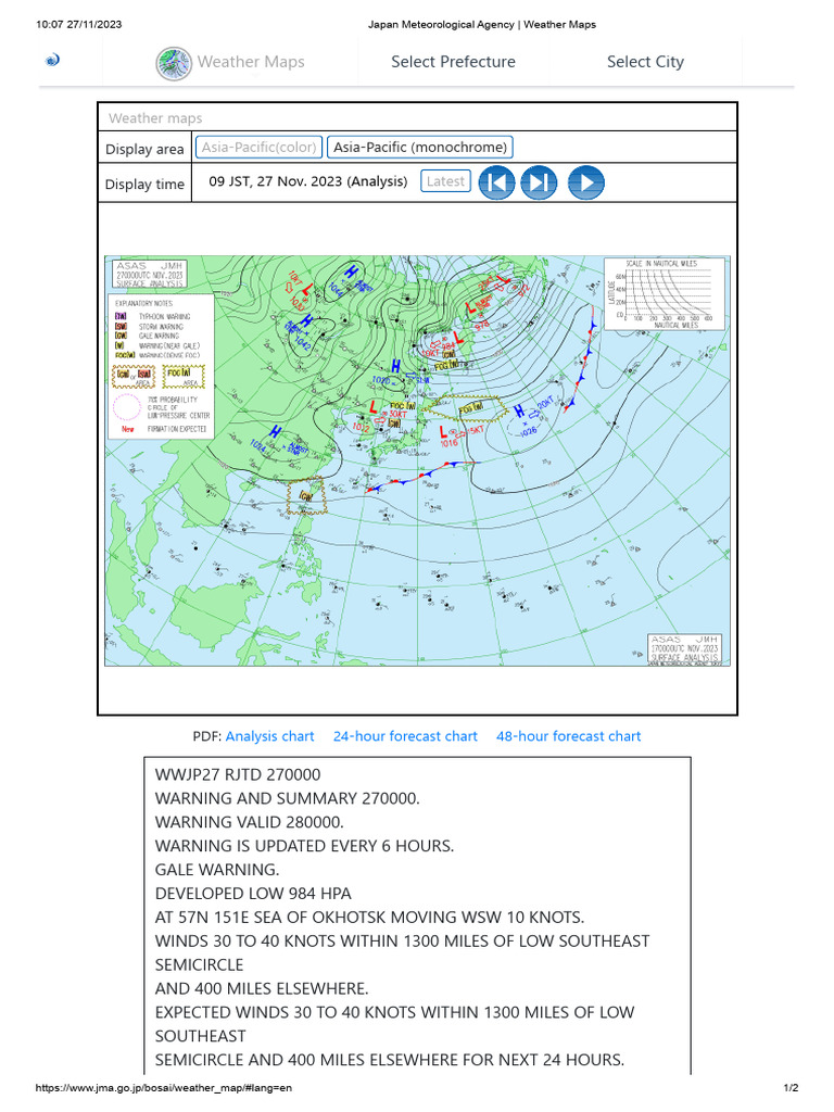 Japan Weather Maps and Warnings | PDF | Weather Forecasting | Storms