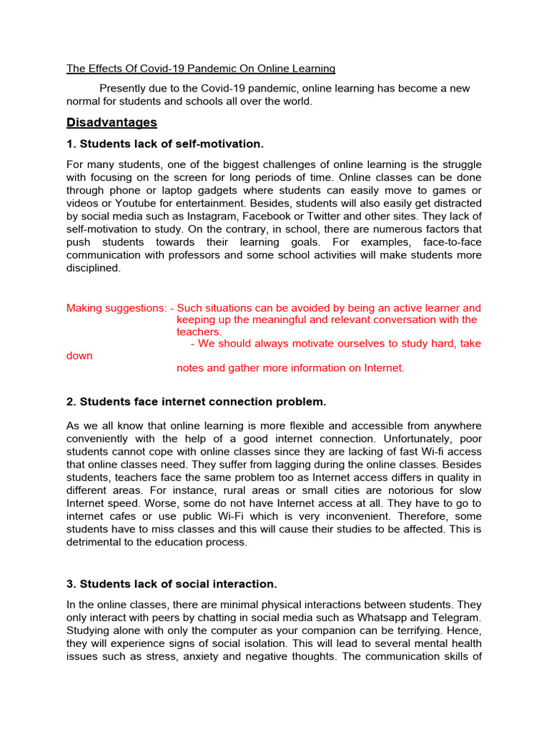 The Effects of Covid-19 Pandemic On Online Learning | PDF | Educational ...