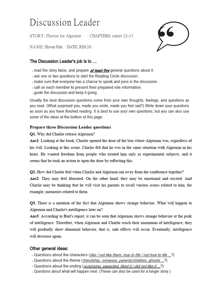 The Discussion Leader's Job Is To | PDF | Thought | Feeling