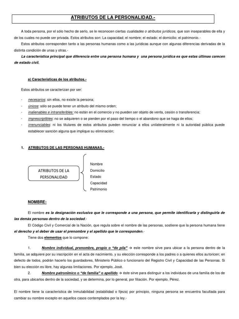 Atributos de La Persona Humana. | PDF | Domicilio (Ley) | Documento de ...