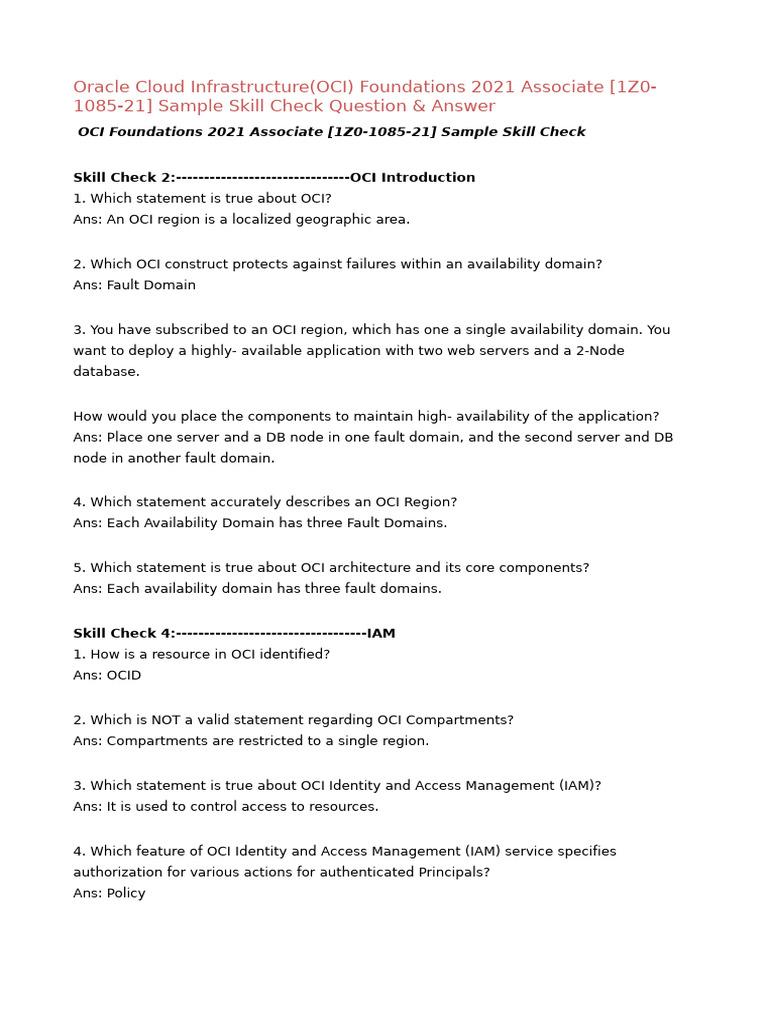 OCI Foundations Exam Q&A Guide | PDF | Cloud Computing | Computer Network