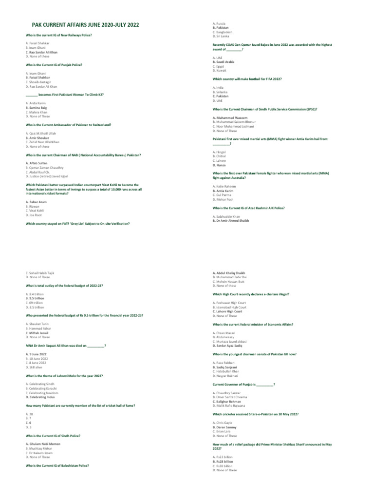 Pakistan Current Affairs Summary 2022 | PDF | Government Of Pakistan ...