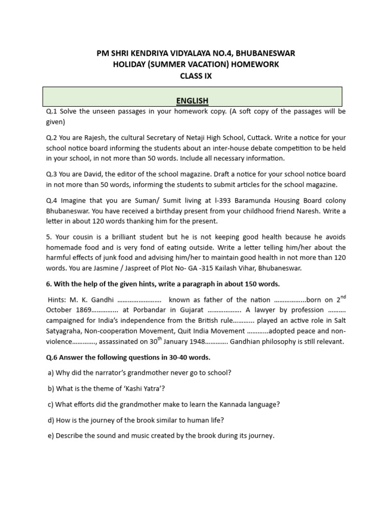 Class Ix Holiday Homework Summer Pdf Cell Biology Organelle