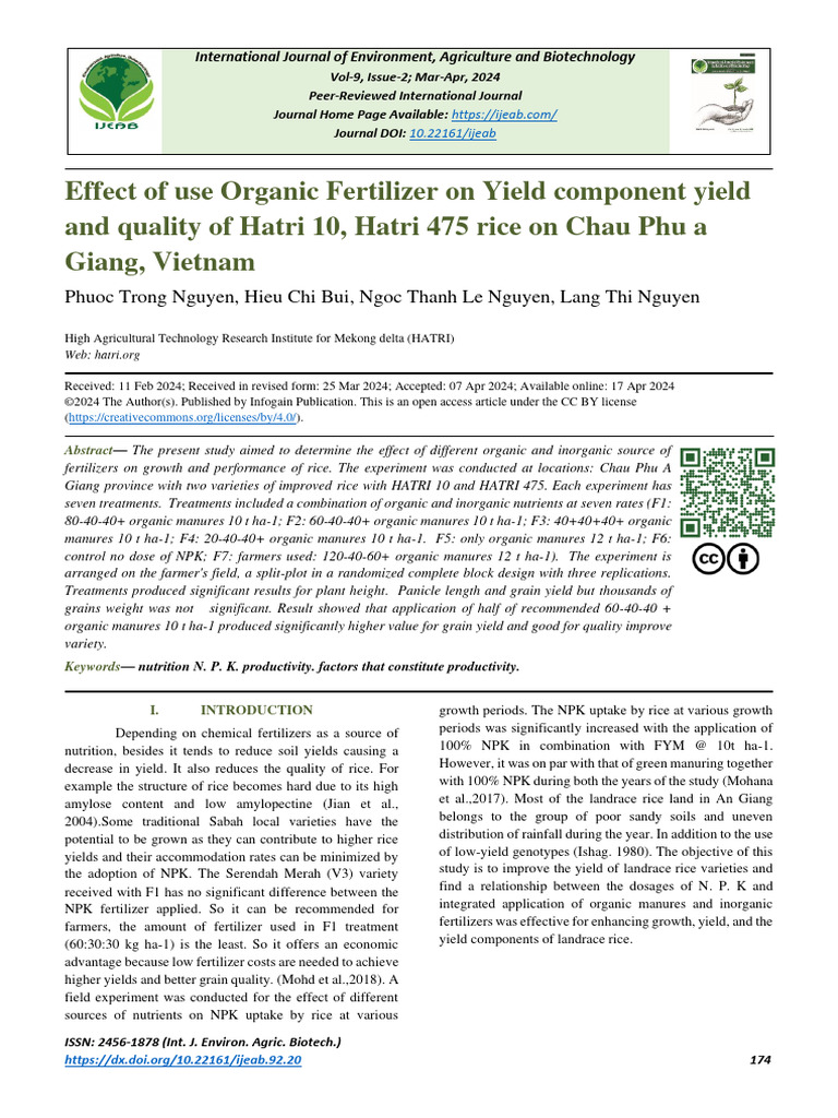Organic Fertilizer Impact on Rice Yield | PDF | Fertilizer | Rice