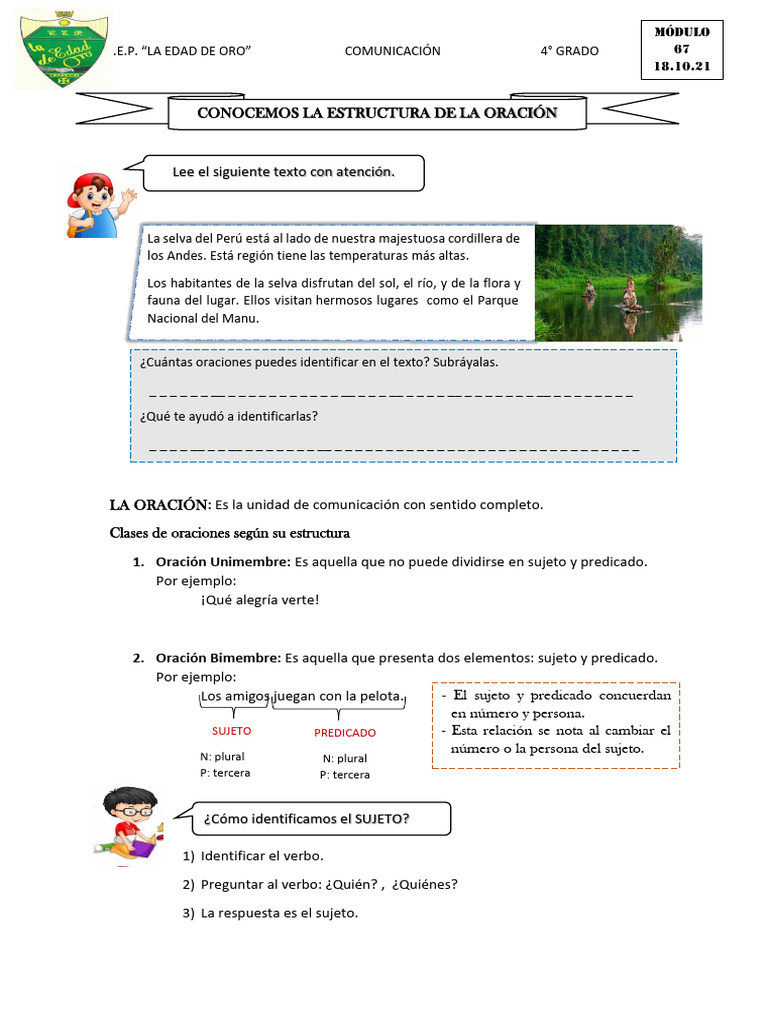 La Estructura de La Oracion | PDF | Asunto (gramática) | Predicado ...