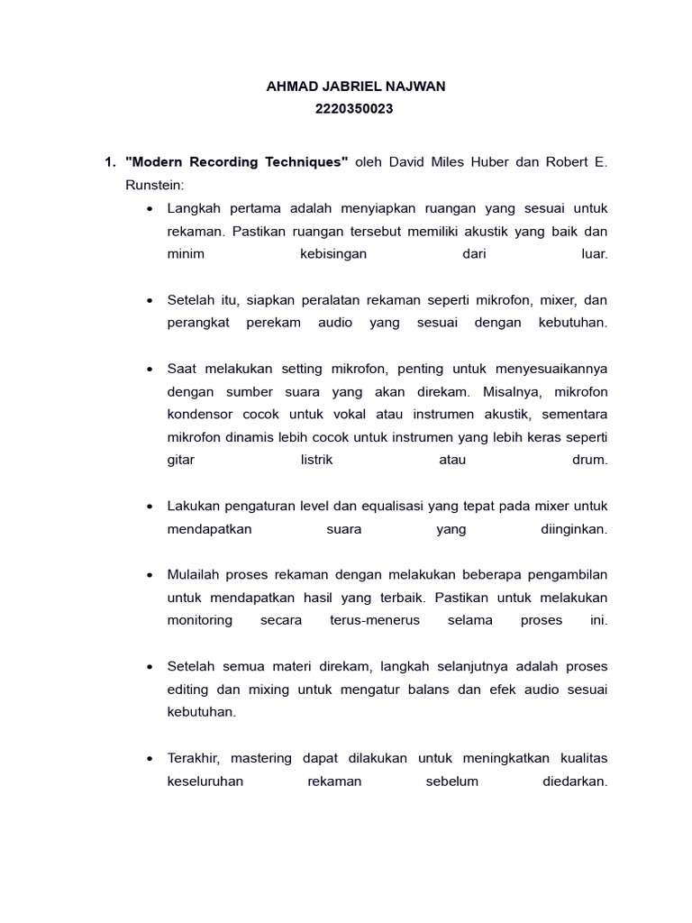 Teknik Rekaman Modern Dan Prosesnya Pdf