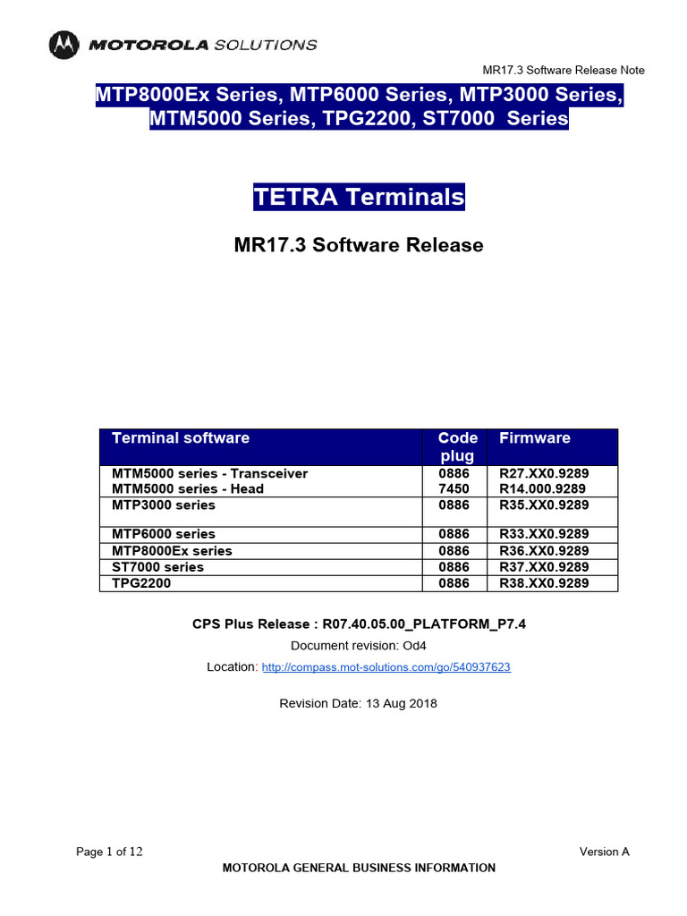 MR17.3 TETRA Software Release Notes | PDF | Software Release Life Cycle ...