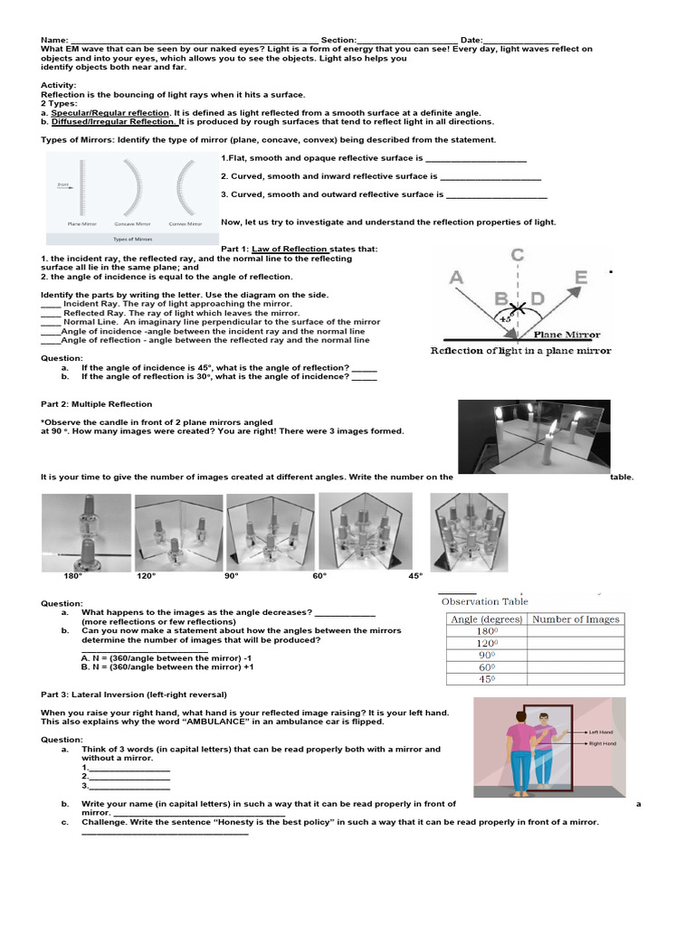 Understanding Light Reflection and Mirrors | PDF | Mirror ...