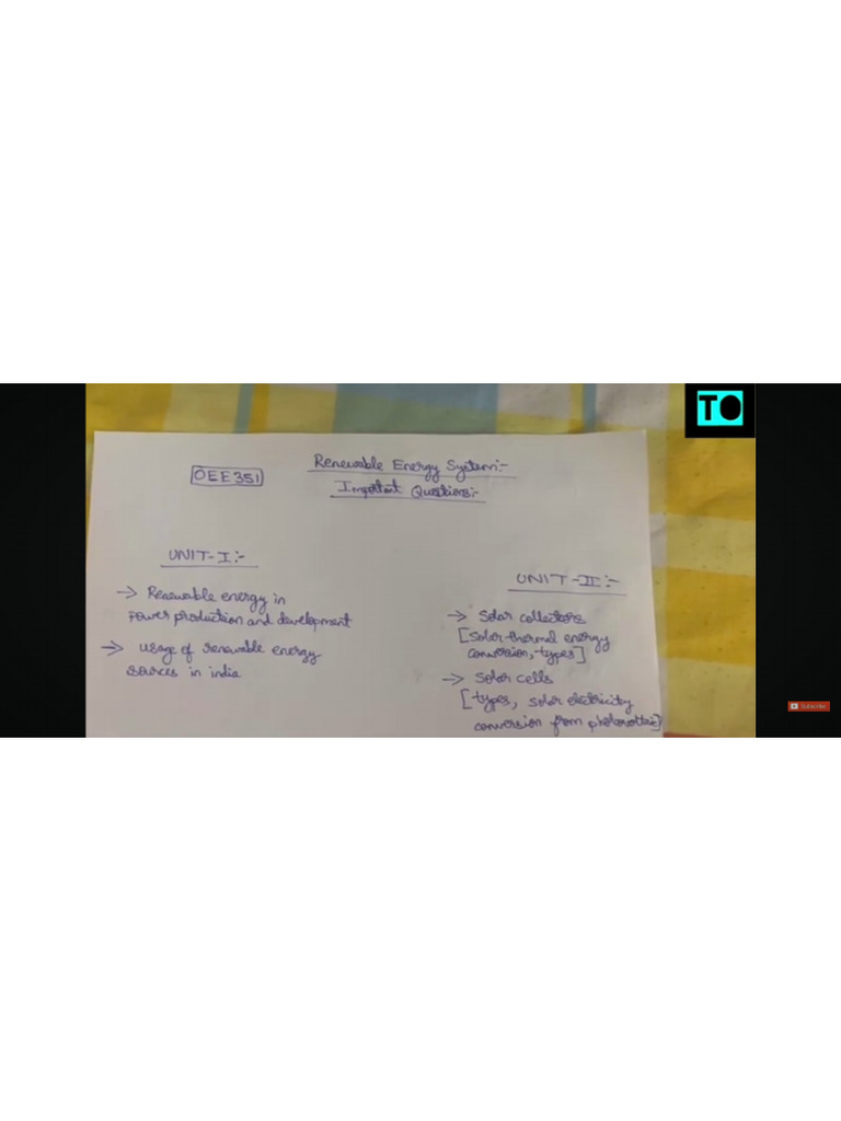 OEE351 Renewable Energy Systems Important Questions | PDF