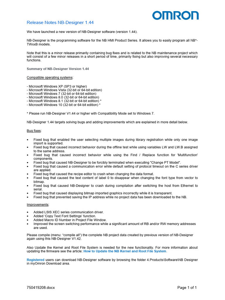 Release Notes Version 1.44 | PDF | 64 Bit Computing | Software Bug