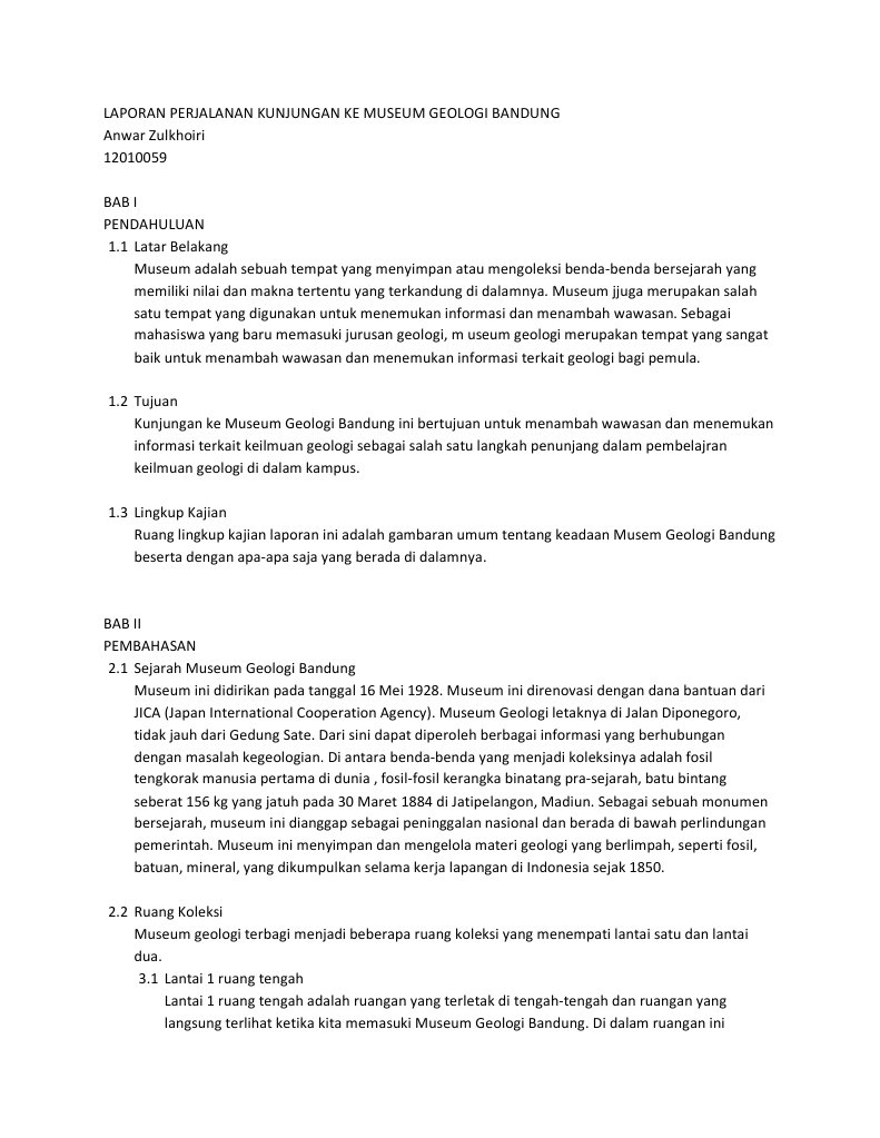 Laporan Perjalanan Kunjungan Ke Museum Geologi Bandung