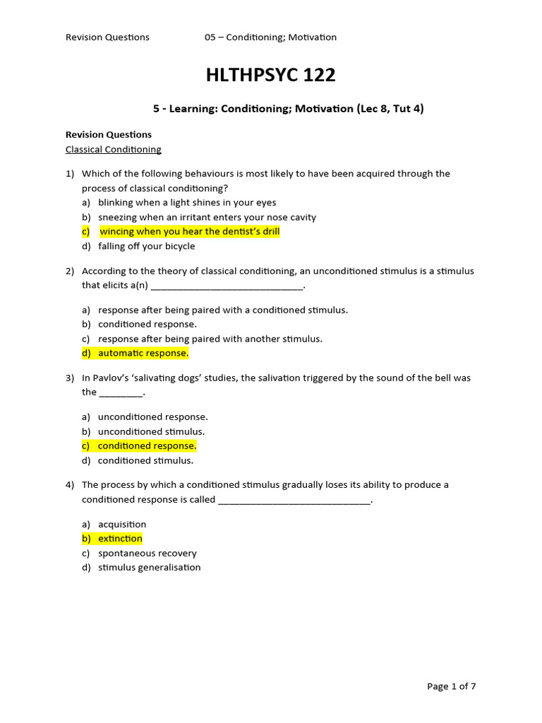 05 Learning Conditioning Motivation Pdf Classical