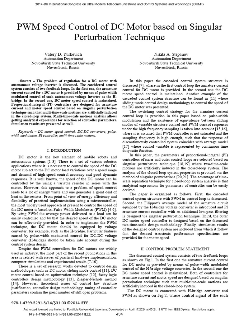 PWM Speed Control of DC Motor Based On Singular Perturbation Technique ...