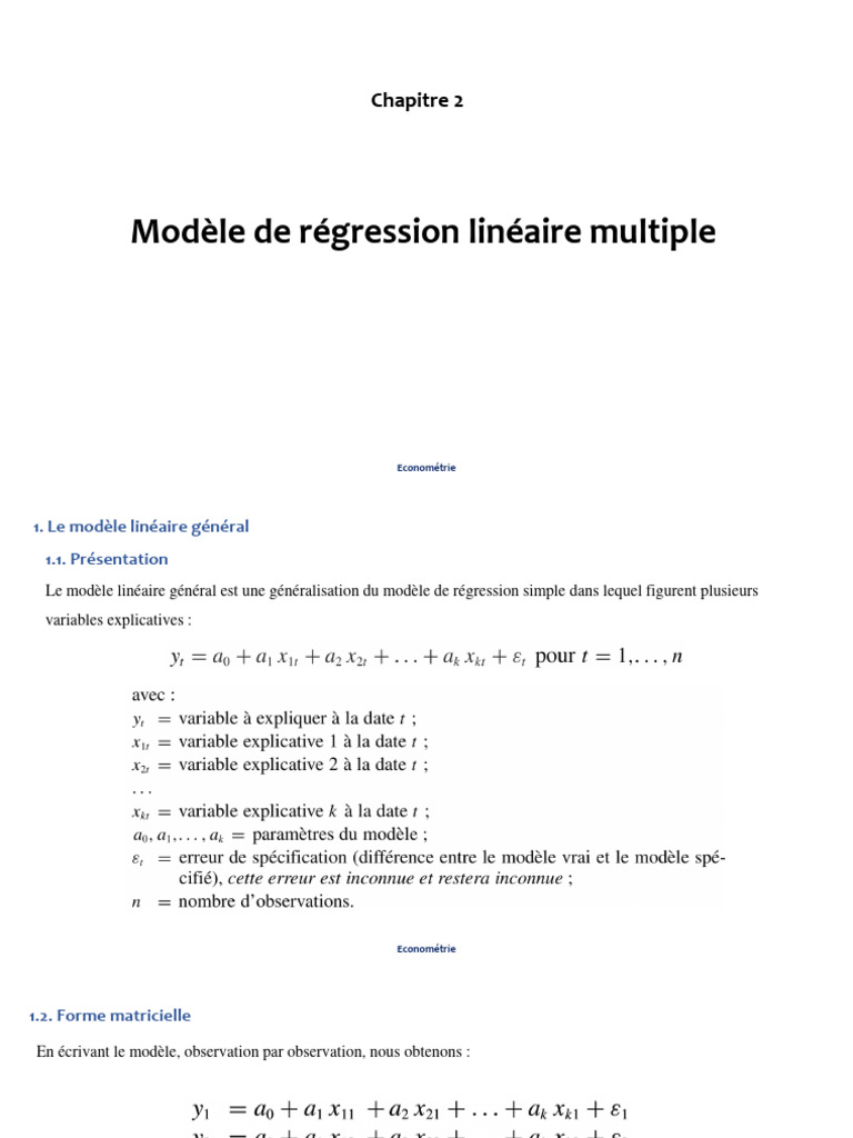 Modèle de régression multiple en économétrie | PDF | Régression ...