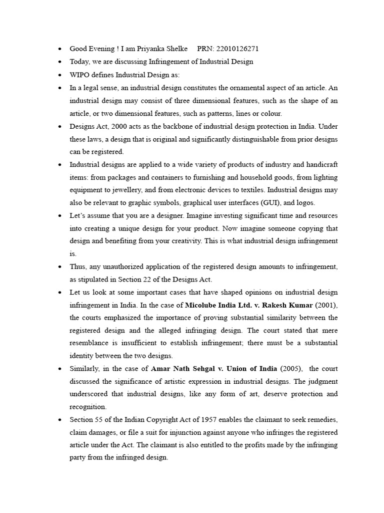 Infringement of Industrial Design IPR- GD | Download Free PDF ...