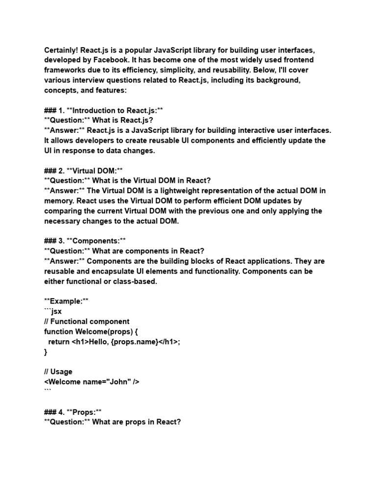 React interview questions pdf document object model programming