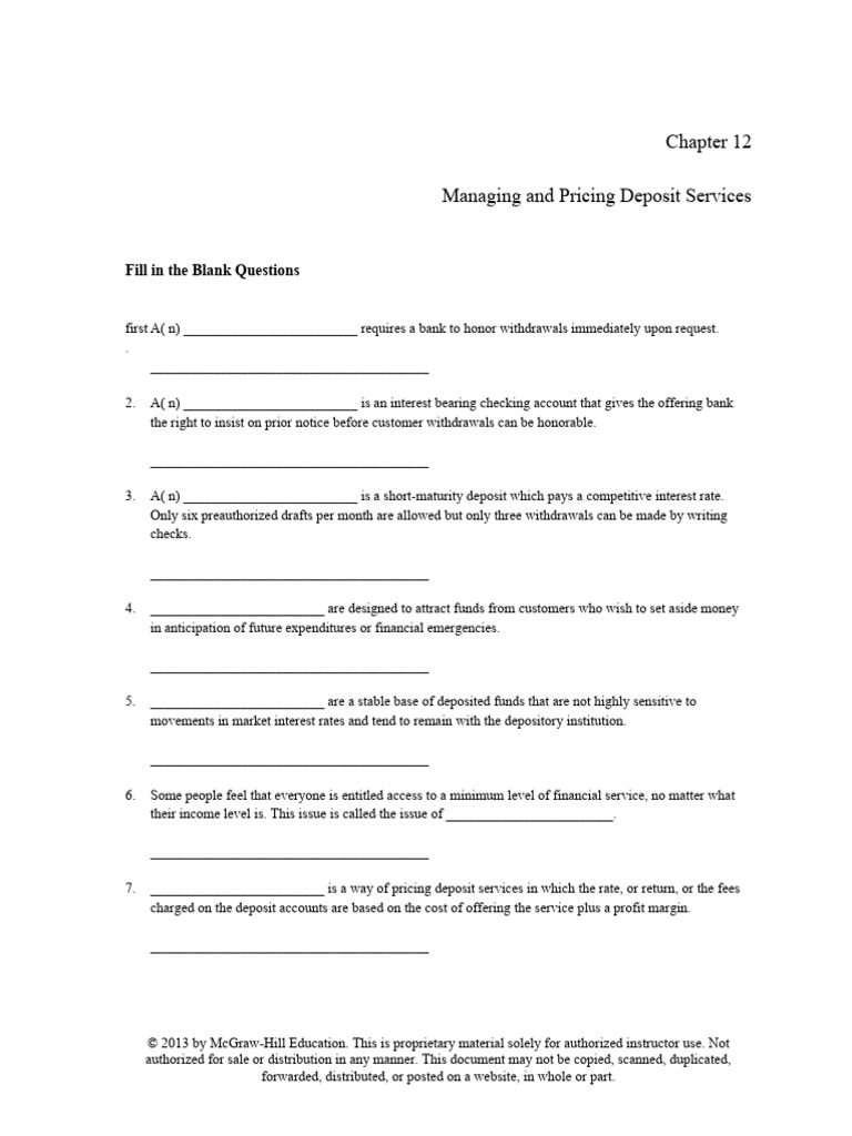 Chapter 12 Managing and Pricing Deposit Services (Rose) | PDF ...