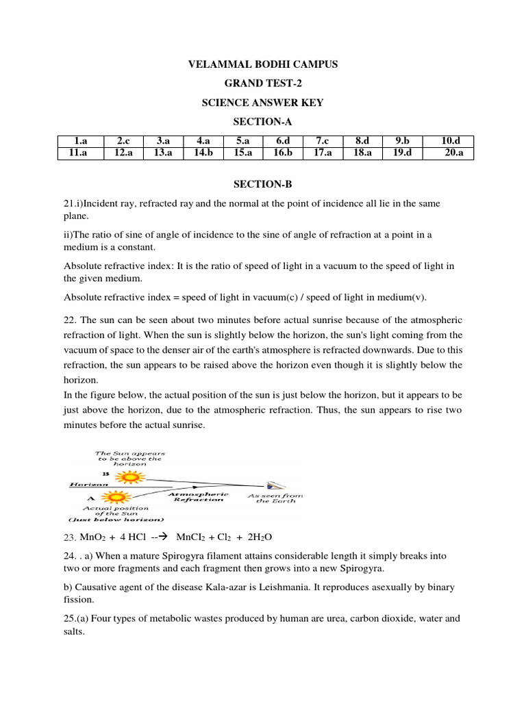 X GT-2 BATCH - 1 Science Answer Key | PDF | Testicle | Refraction