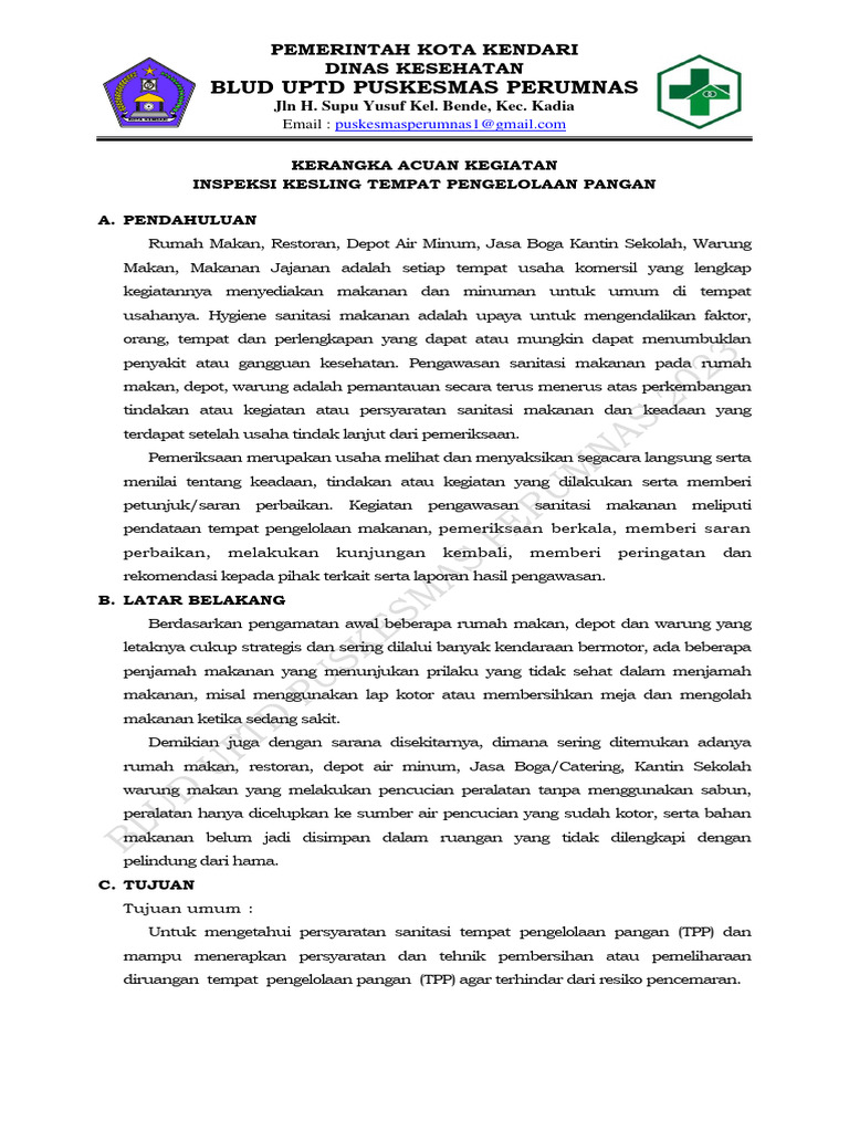 Inspeksi Kesling Tempat Pengelolaan Pangan | PDF | Kesehatan Holistik