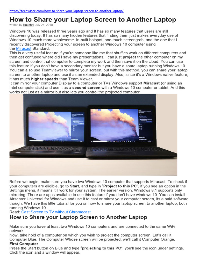 how to share laptop screen to another pc