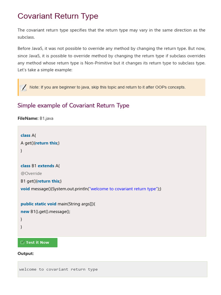 Java Covariant Return Type - Javatpoint | PDF | Method (Computer ...