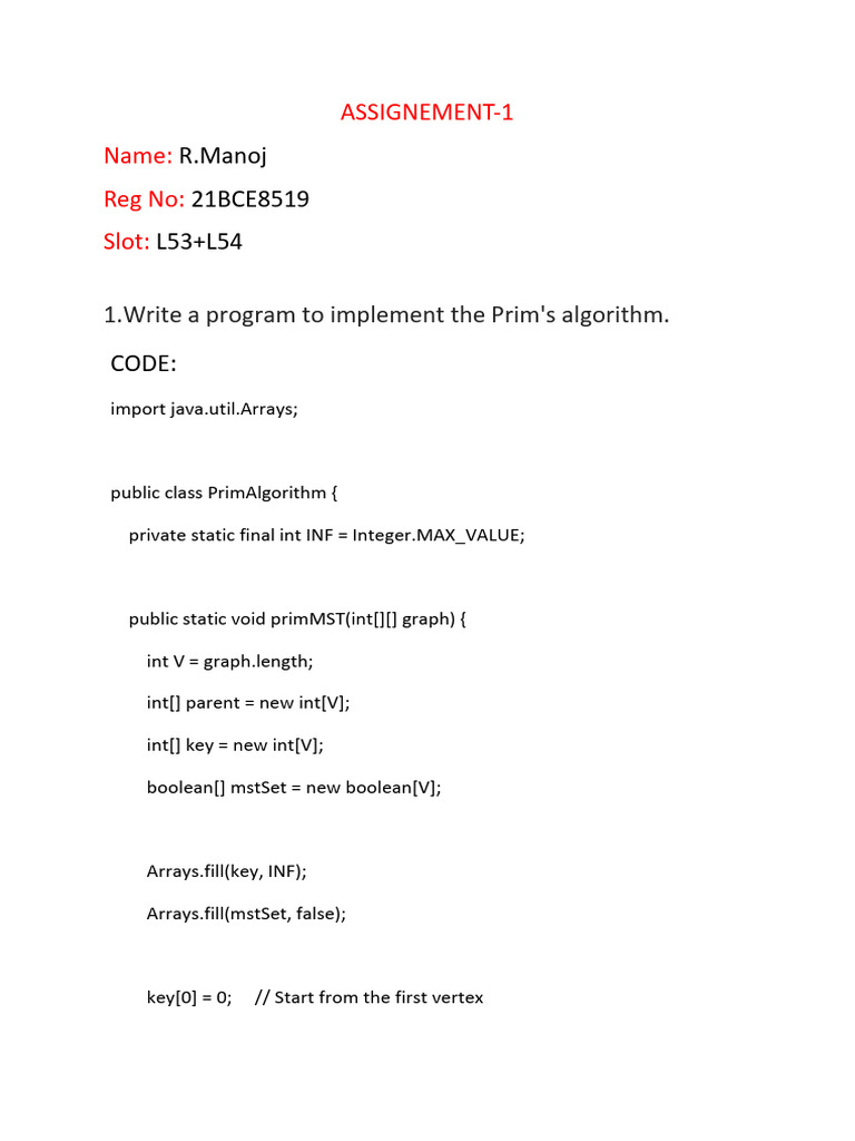 Prim's and Kruskal's Algorithm in Java | PDF | Computational Problems ...