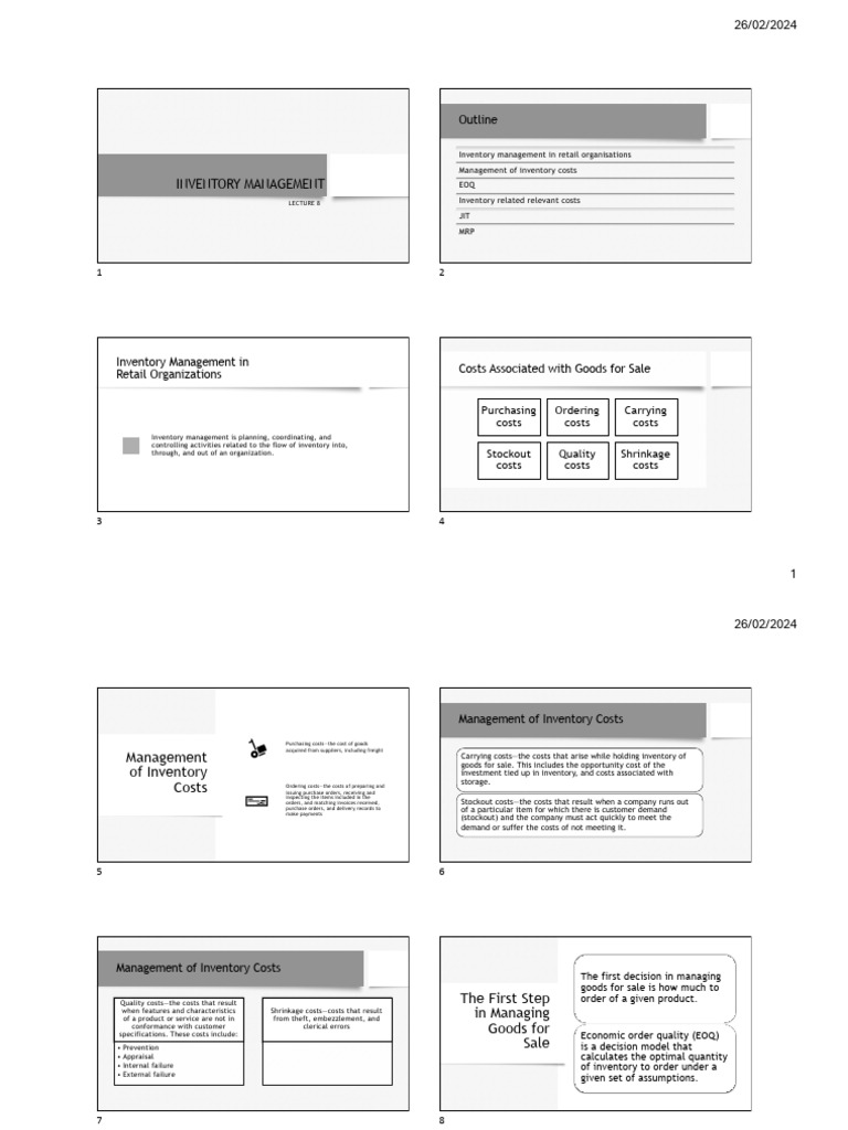 Lecture 8 - AMA - Handout 4 Slides | PDF | Lean Manufacturing | Inventory