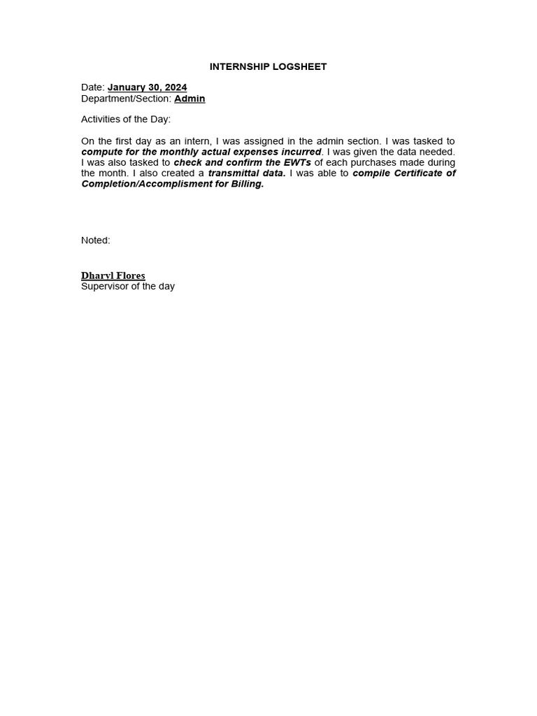 Internship Activity Log: Admin & Accounting | PDF | Value Added Tax | Cash
