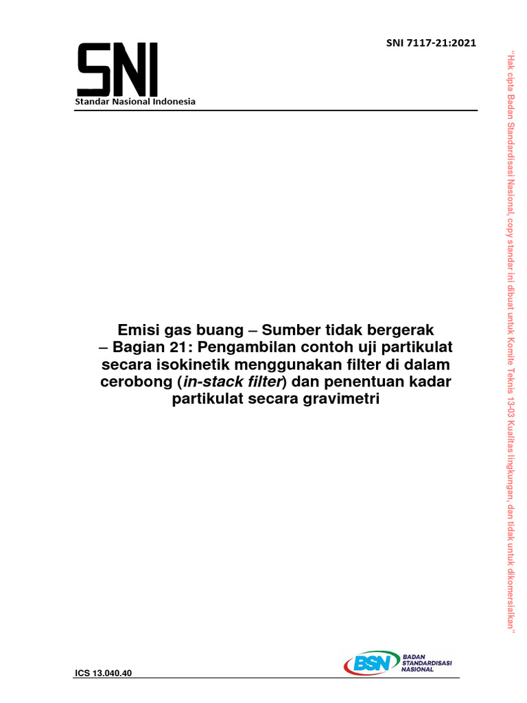 SNI 7117-21 - 2021 - Partikulat Isokinetik In-Stack Filter | PDF