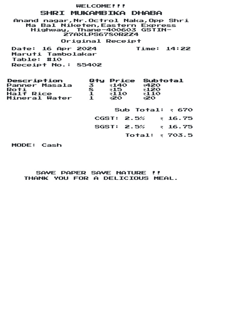 Restaurant Bill Template 1 PDF
