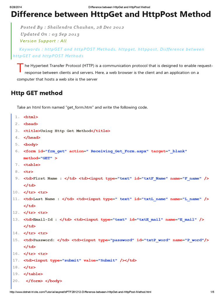 Difference Between HttpGet and HttpPost Method | PDF | World Wide Web ...